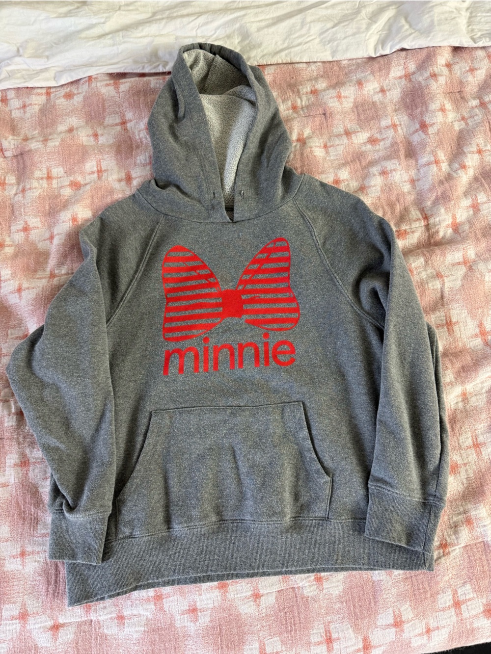 Disney Gray Pullover Hoodie with Red Minnie Bow Graphic